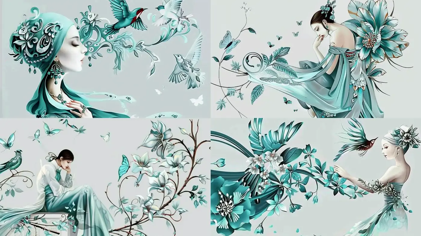 Ethereal Turquoise Botanical Elegance - Midjourney sref style