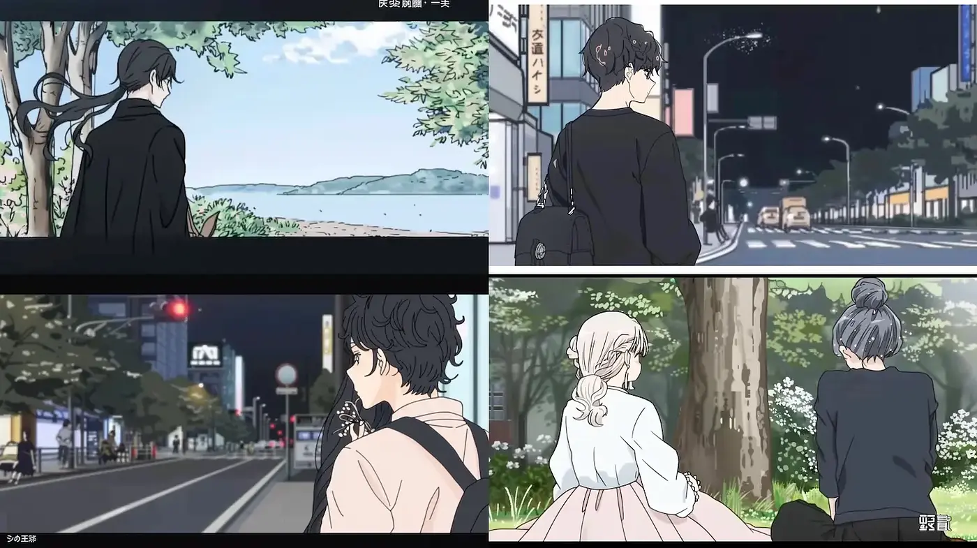 Urban Reflection and Nature Harmony in Anime-Inspired Illustrations - Midjourney sref style
