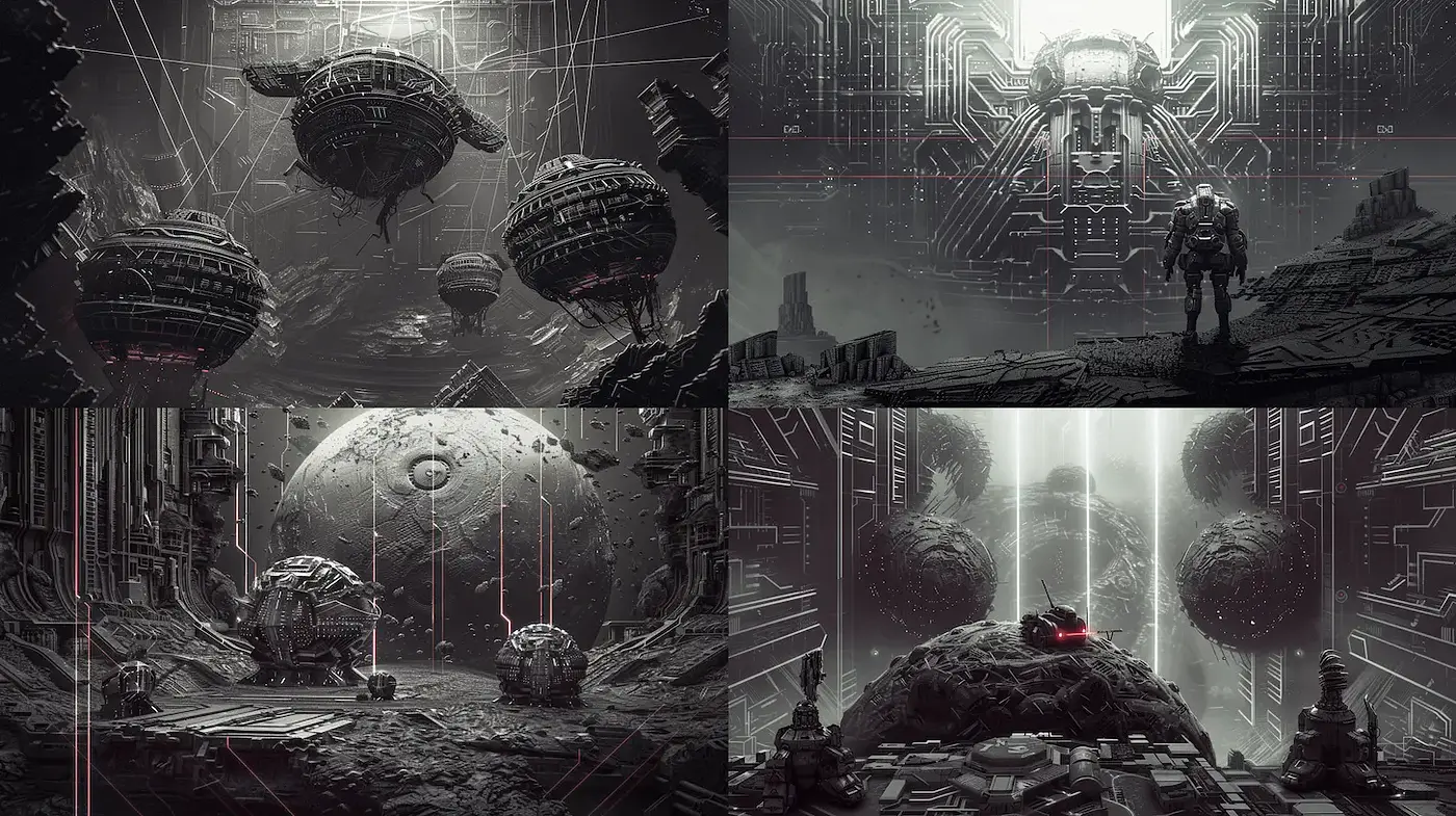 Futuristic, dystopian aesthetic with intricate mechanical details - Midjourney sref style
