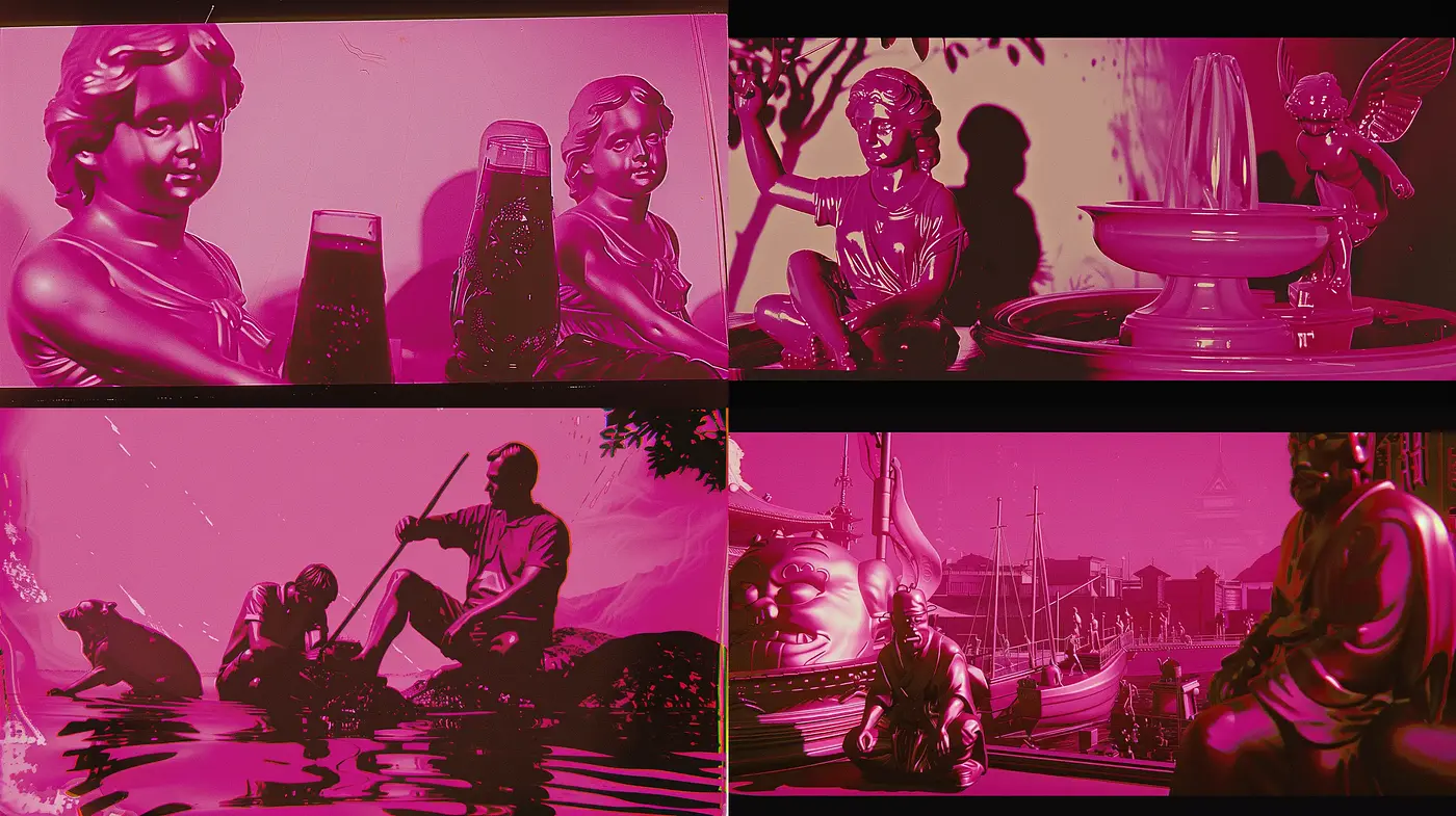 Monochromatic Magenta Dreamscape with Surreal Overtones - Midjourney sref style