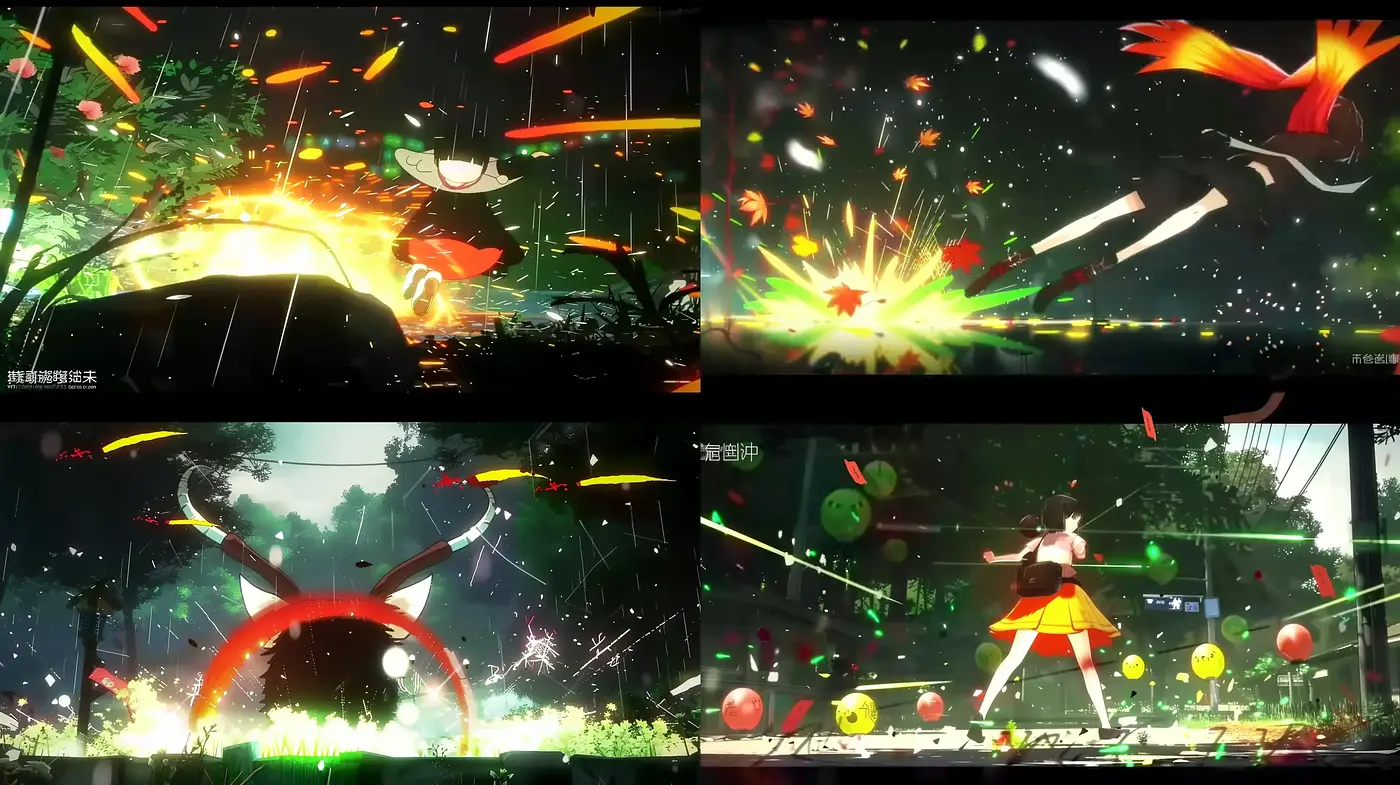 Dynamic Neon Chaos: A Fusion of Anime Kinetics and Neon Glow Aesthetics - Midjourney sref style