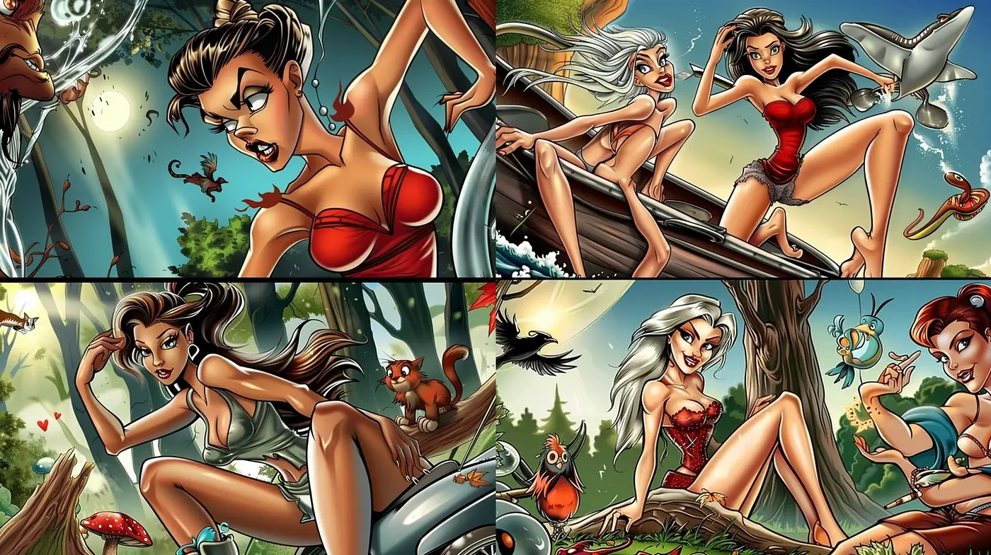 Vibrant Comic Book Fantasy with a Pin-Up Flair - Midjourney sref style