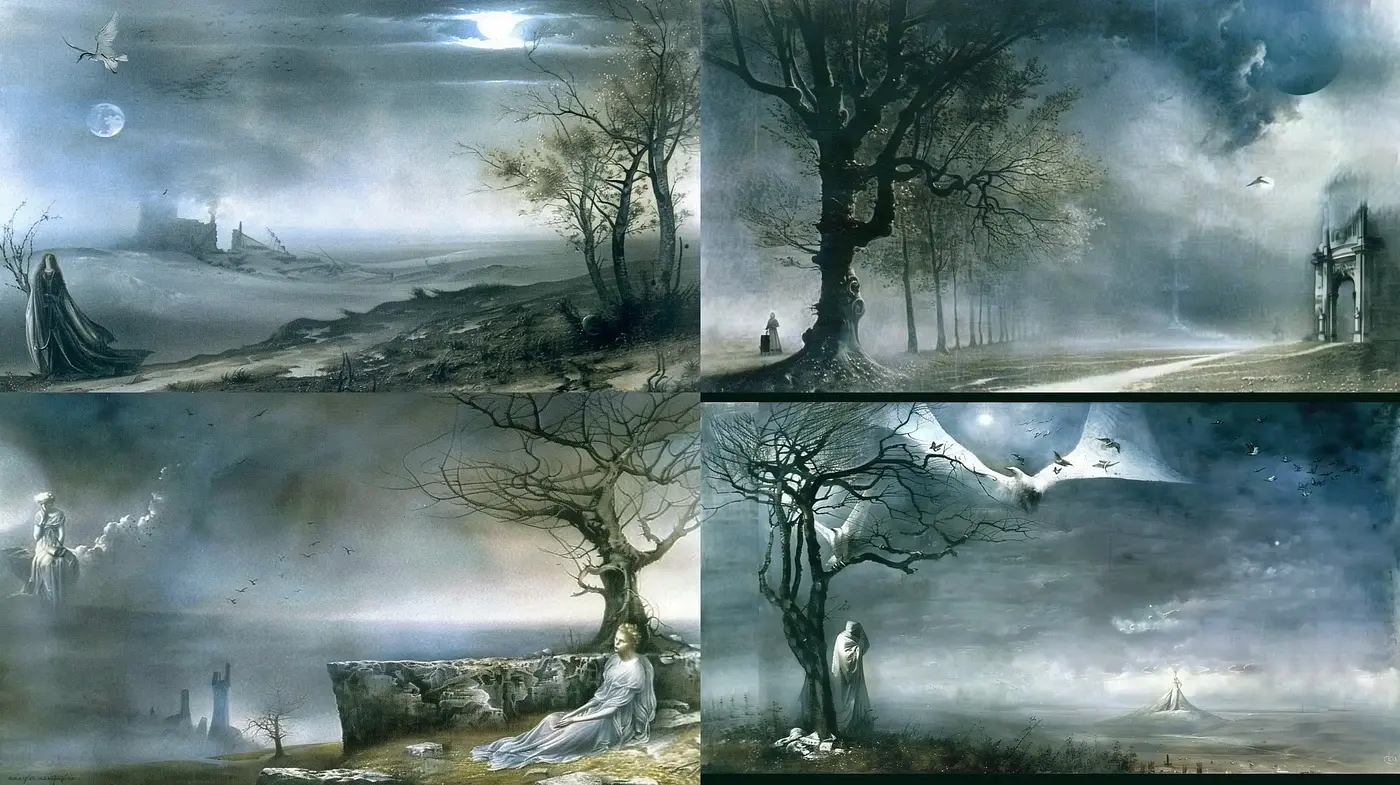 Ethereal Monochromatic Dreamscape in Muted Tones - Midjourney sref style
