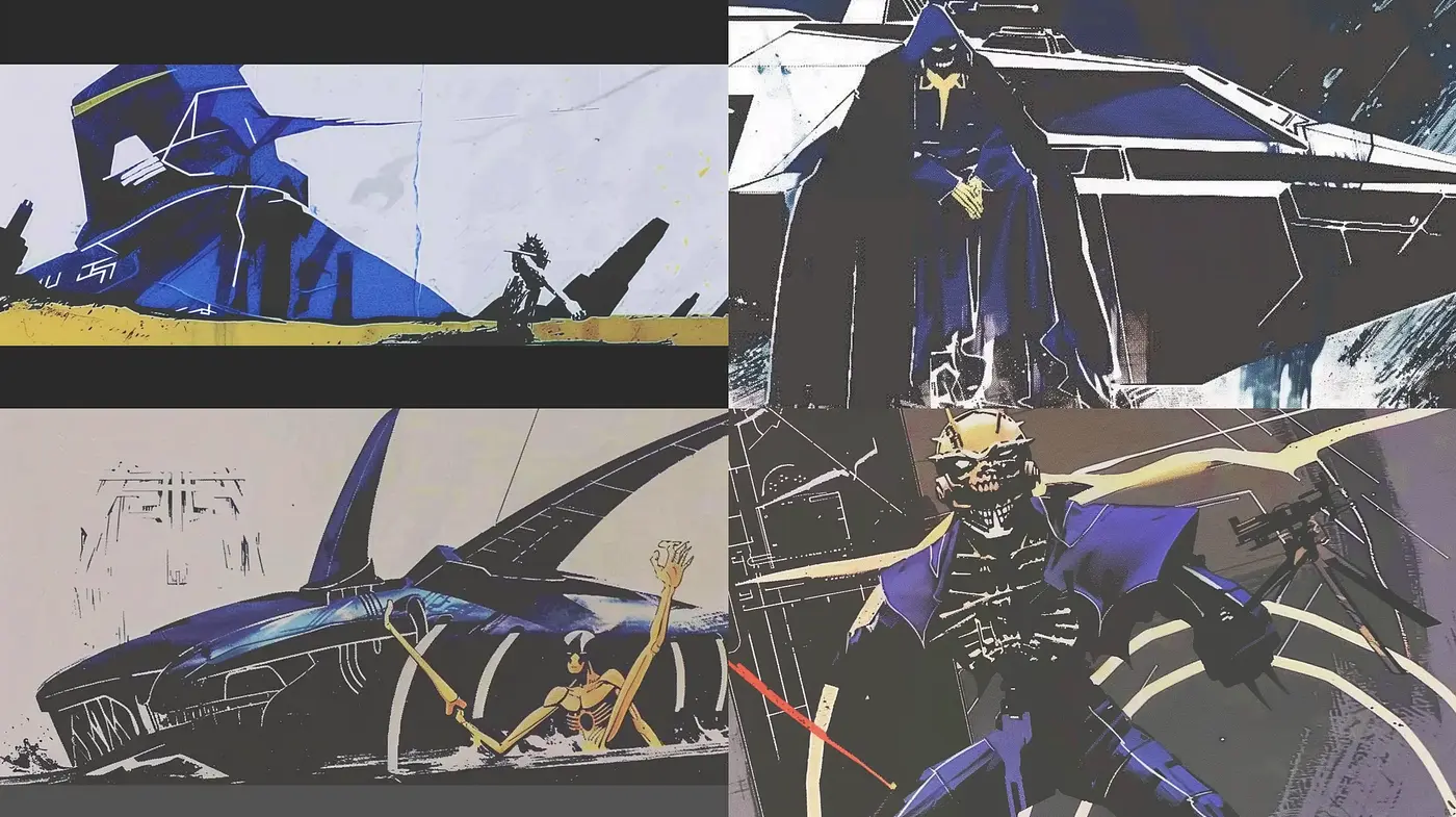 Futuristic Noire Collage Expressions - Midjourney sref style