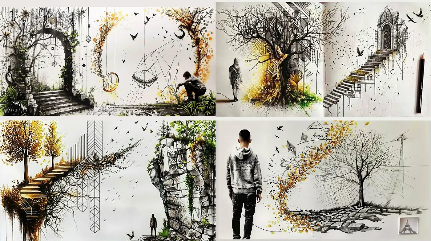 Dreamlike Fusions of Architectural Elements and Natural Forms - Midjourney sref style
