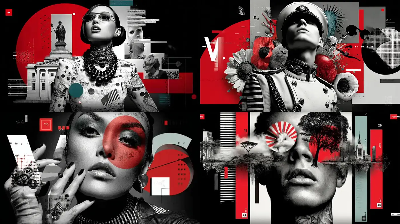 Futuristic Minimalist Collage with Cultural References - Midjourney sref style