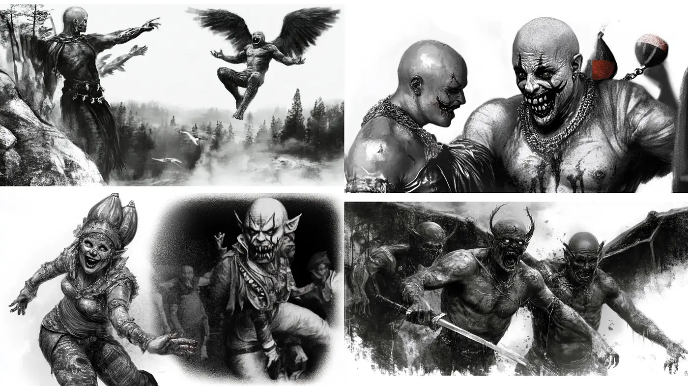 Monochromatic Mythos: Evocative Sketch-Style Fantasy Artwork - Midjourney sref style