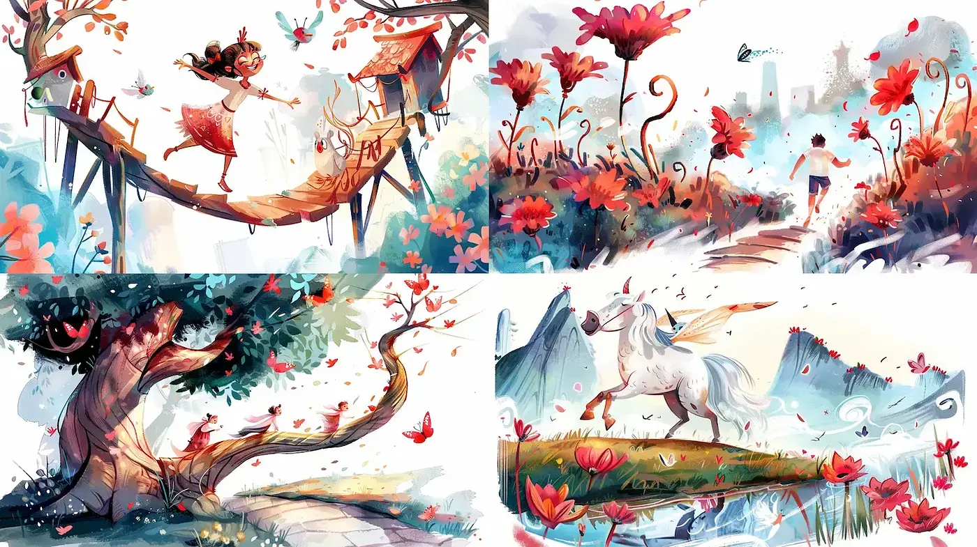 Whimsical Watercolor Enchantment: A Burst of Florals and Fantasy - Midjourney sref style
