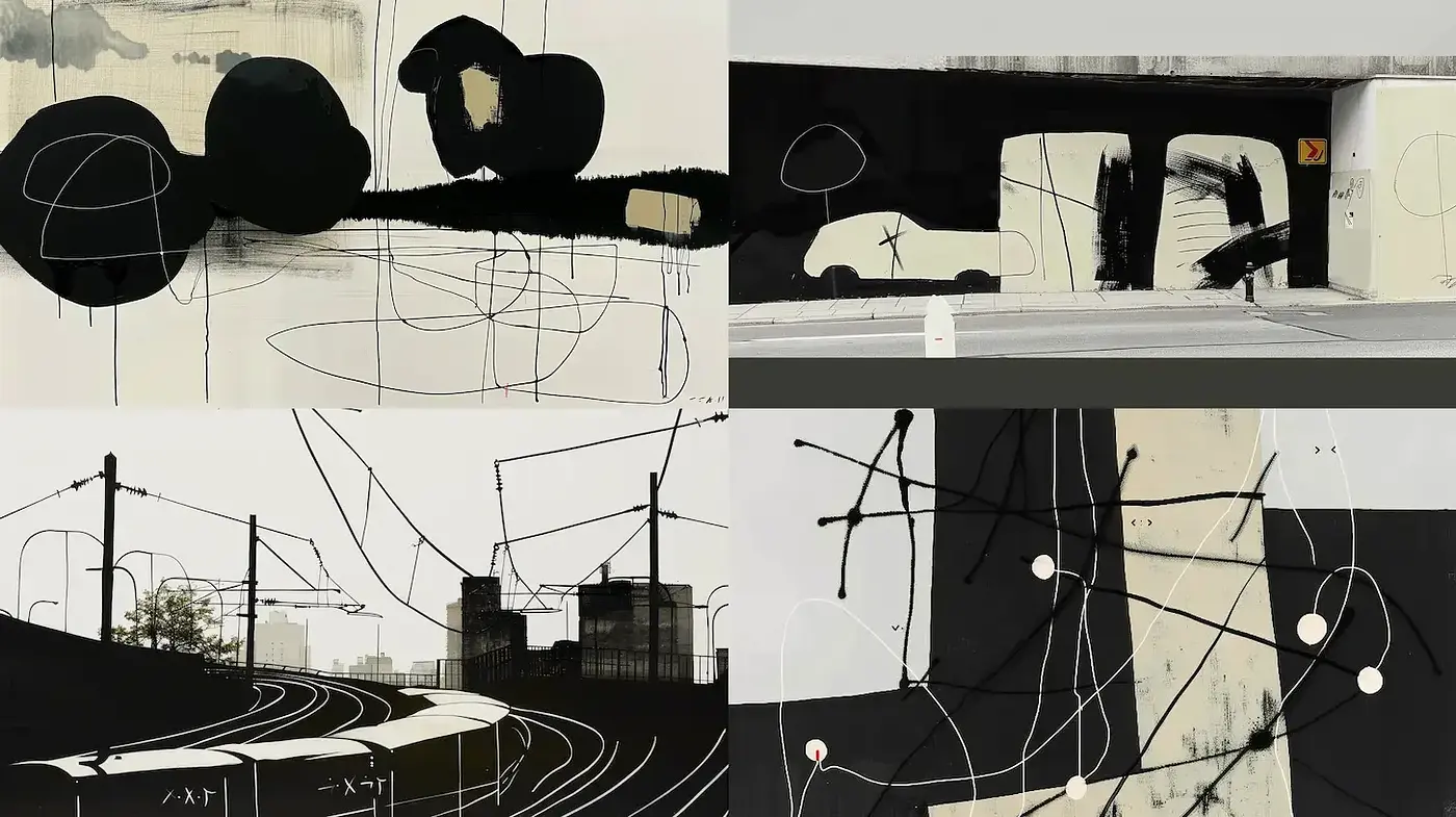 Abstract Urban Landscape with Minimalist Aesthetics - Midjourney sref style