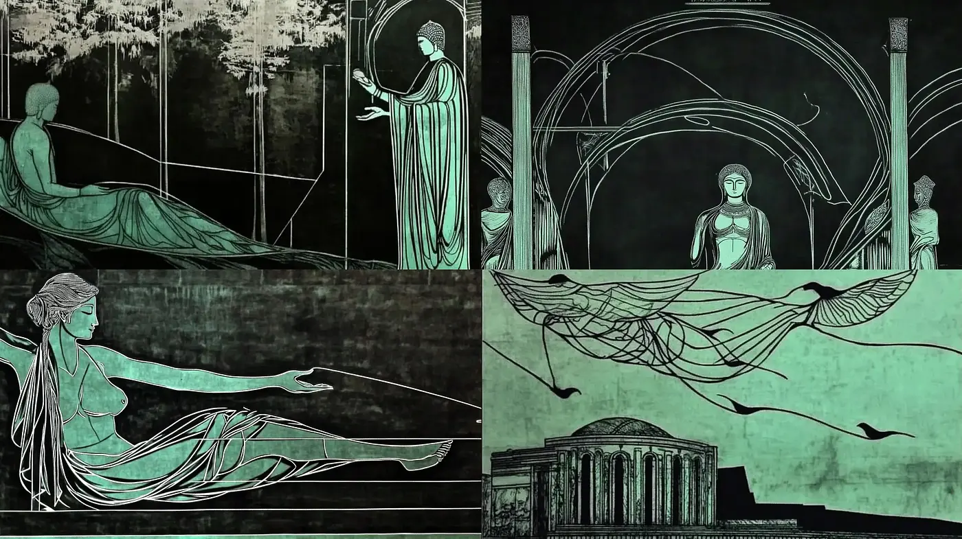 Ethereal Art Nouveau Dreamscape with a Verdant Palette - Midjourney sref style