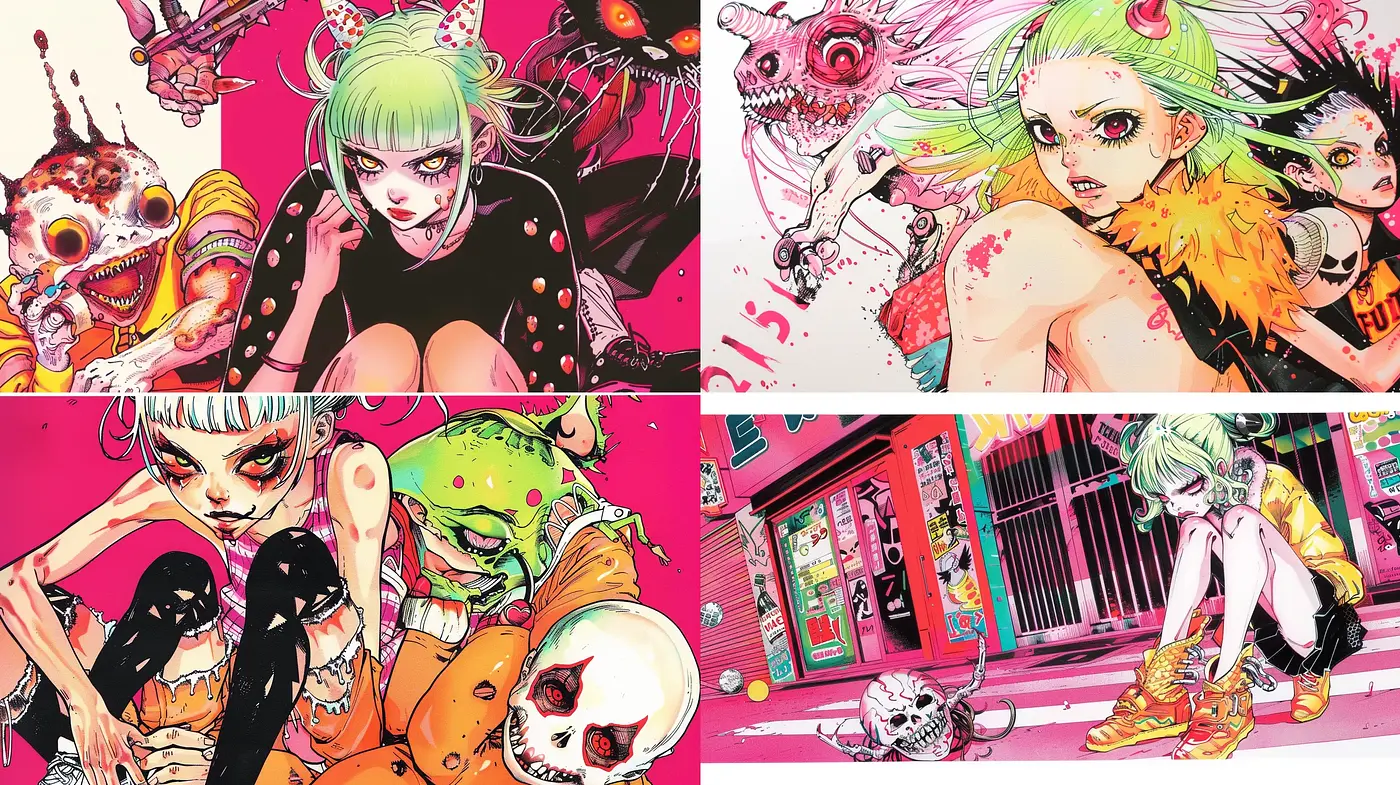 Vibrant Punk-Anime Fusion with Surreal Elements - Midjourney sref style
