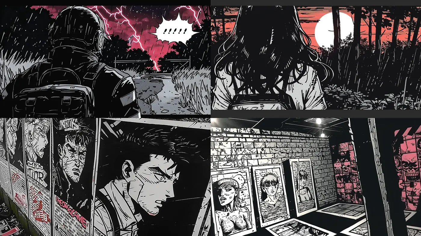 Noir-Inspired Monochromatic Graphic Novel Aesthetic - Midjourney sref style