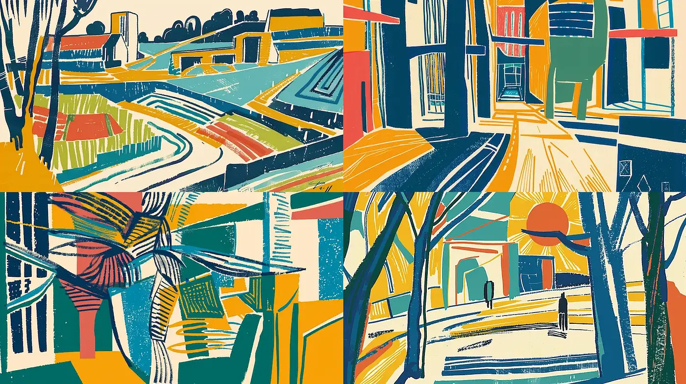 Vivid Geometric Landscapes with a Modernist Twist - Midjourney sref style