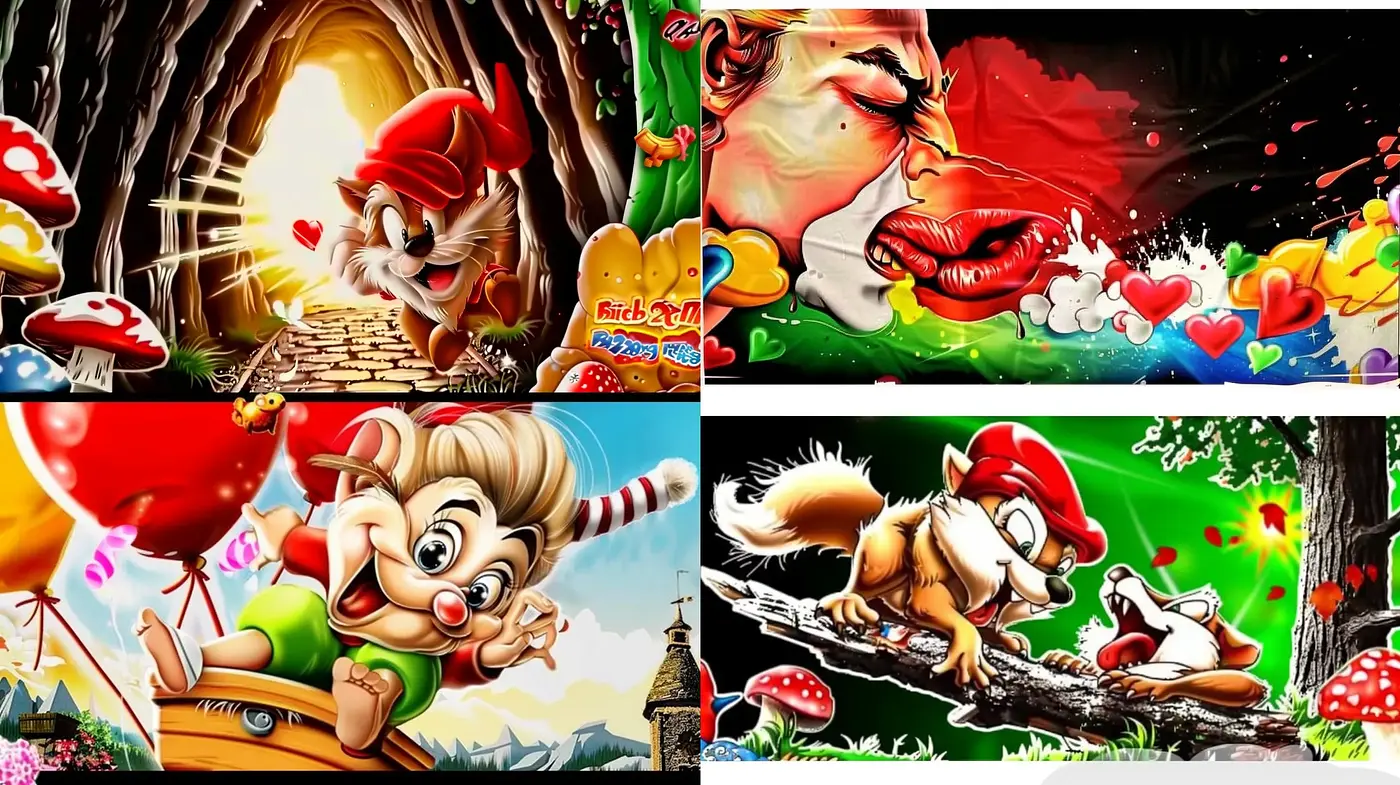 Vibrant Whimsy: A Fusion of Surrealism and Street Art - Midjourney sref style