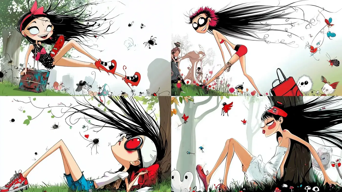Expressive Whimsicality: A Fusion of Dynamic Ink Splashes with Vibrant Cartoonish Charm - Midjourney sref style