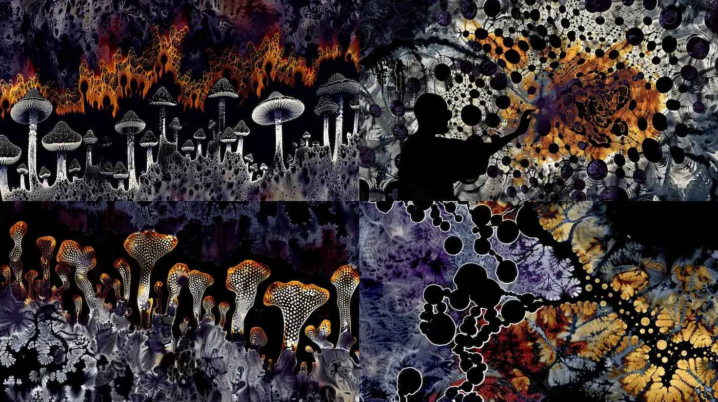 Surreal and Organic Abstract Art with a Cosmic Vibe - Midjourney sref style
