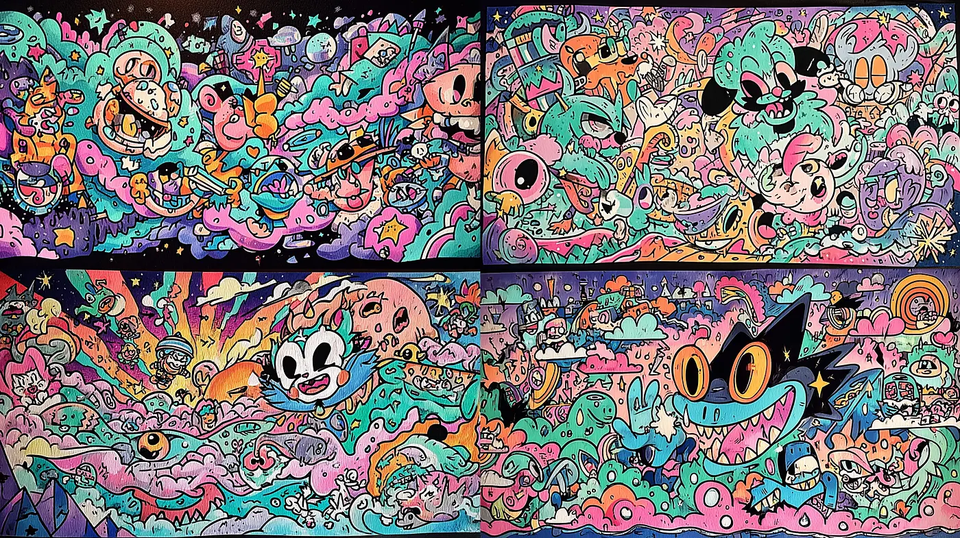 Vibrant Illustrative Pop Art with Whimsical Themes - Midjourney sref style