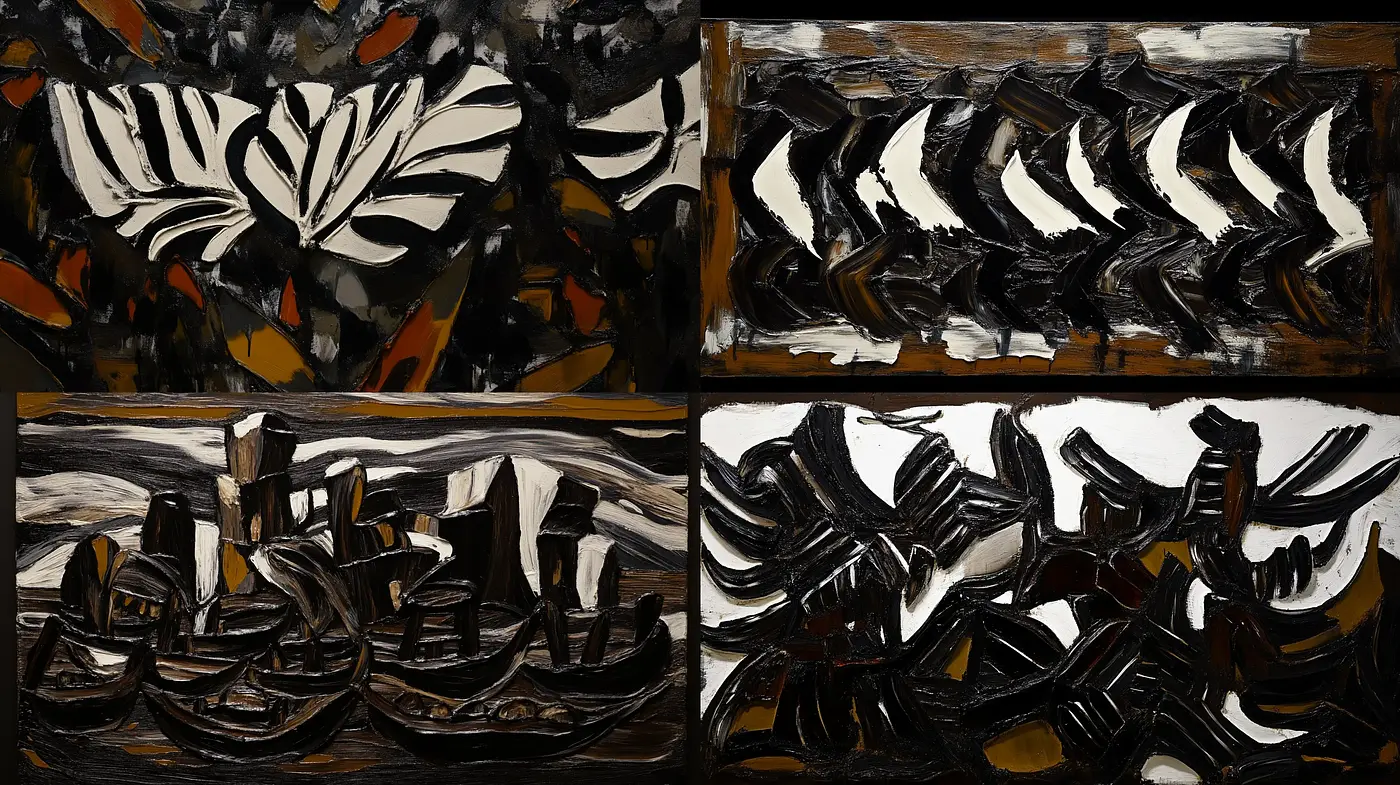 Dark Tonal Brushwork with Abstract Expressionist Influence - Midjourney sref style
