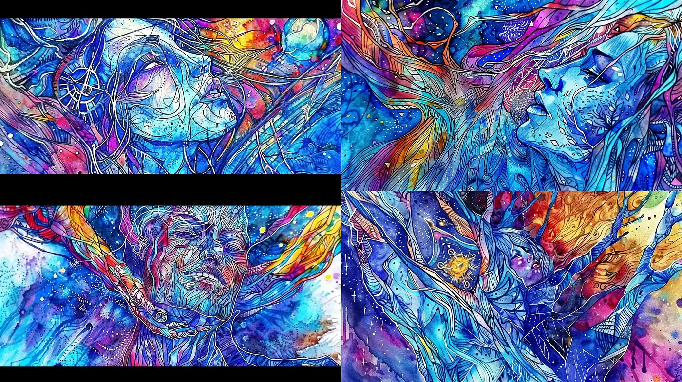 Ethereal Cosmic Dreamscape with Vivid Hues and Dynamic Fluidity - Midjourney sref style