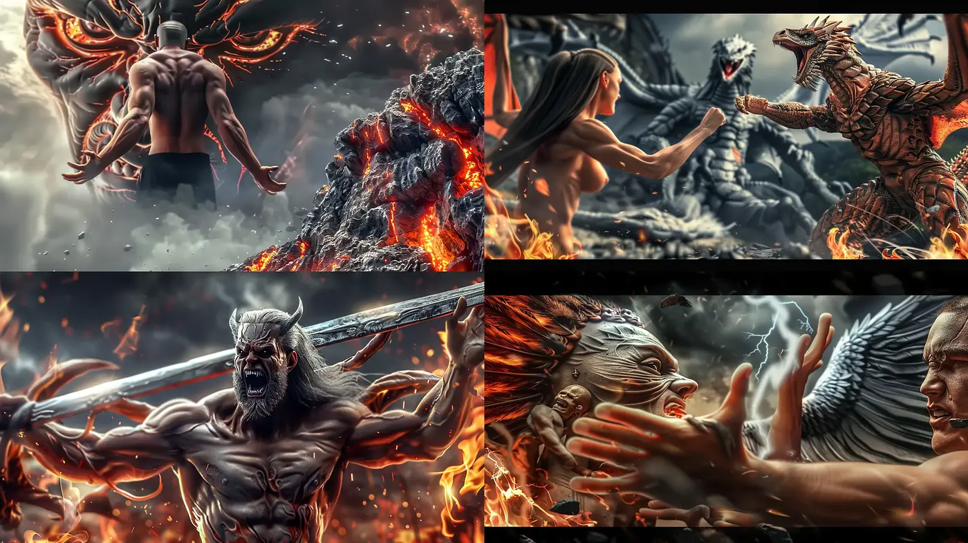 Epic Fire-Infused Fantastical Realism - Midjourney sref style