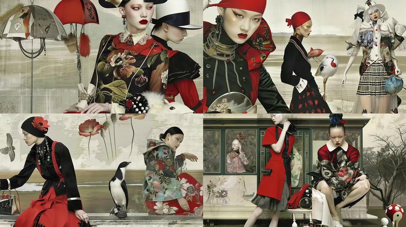 Elegant Surreal Fusion with Vintage and Asian Aesthetics - Midjourney sref style