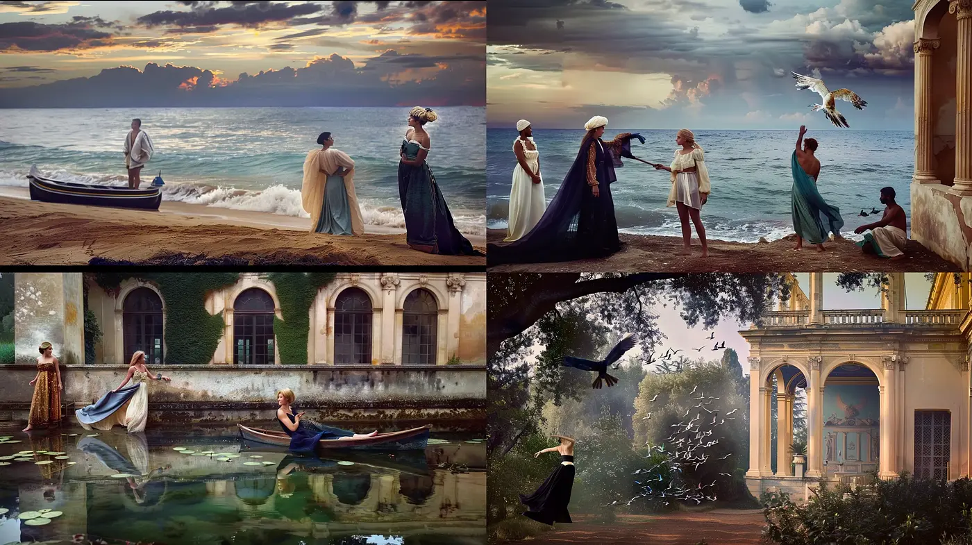 Ethereal Twilight Elegance with Cinematic Baroque Overtones - Midjourney sref style