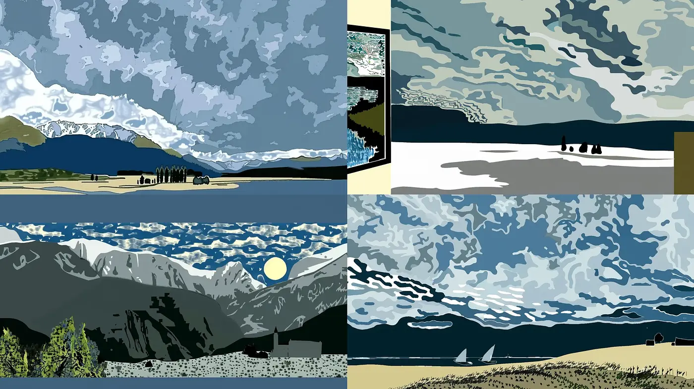 Consistent Chromatic Abstraction in Natural Landscapes - Midjourney sref style