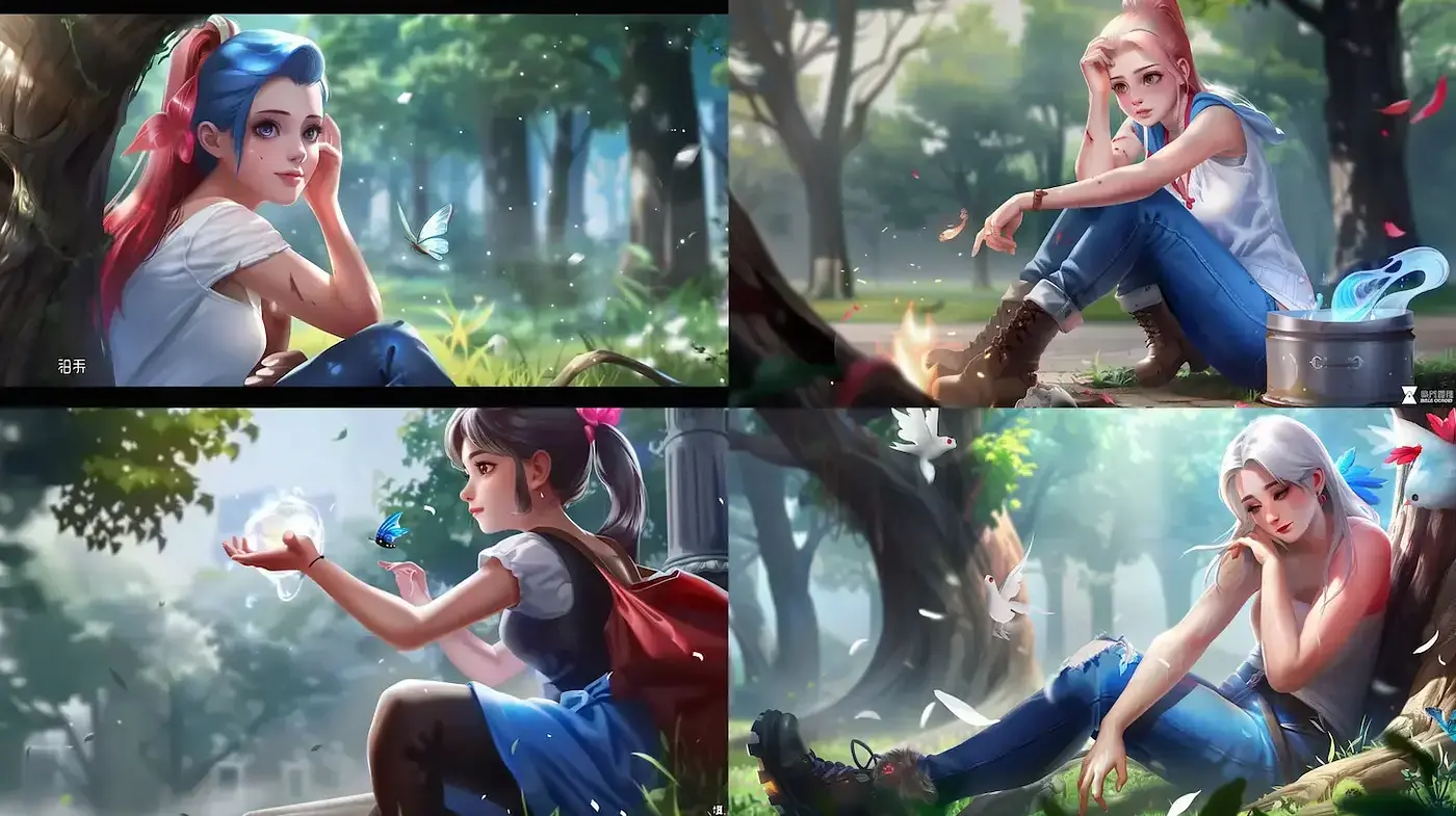 Consistent Surreal and Whimsical Character Art in Natural Settings - Midjourney sref style