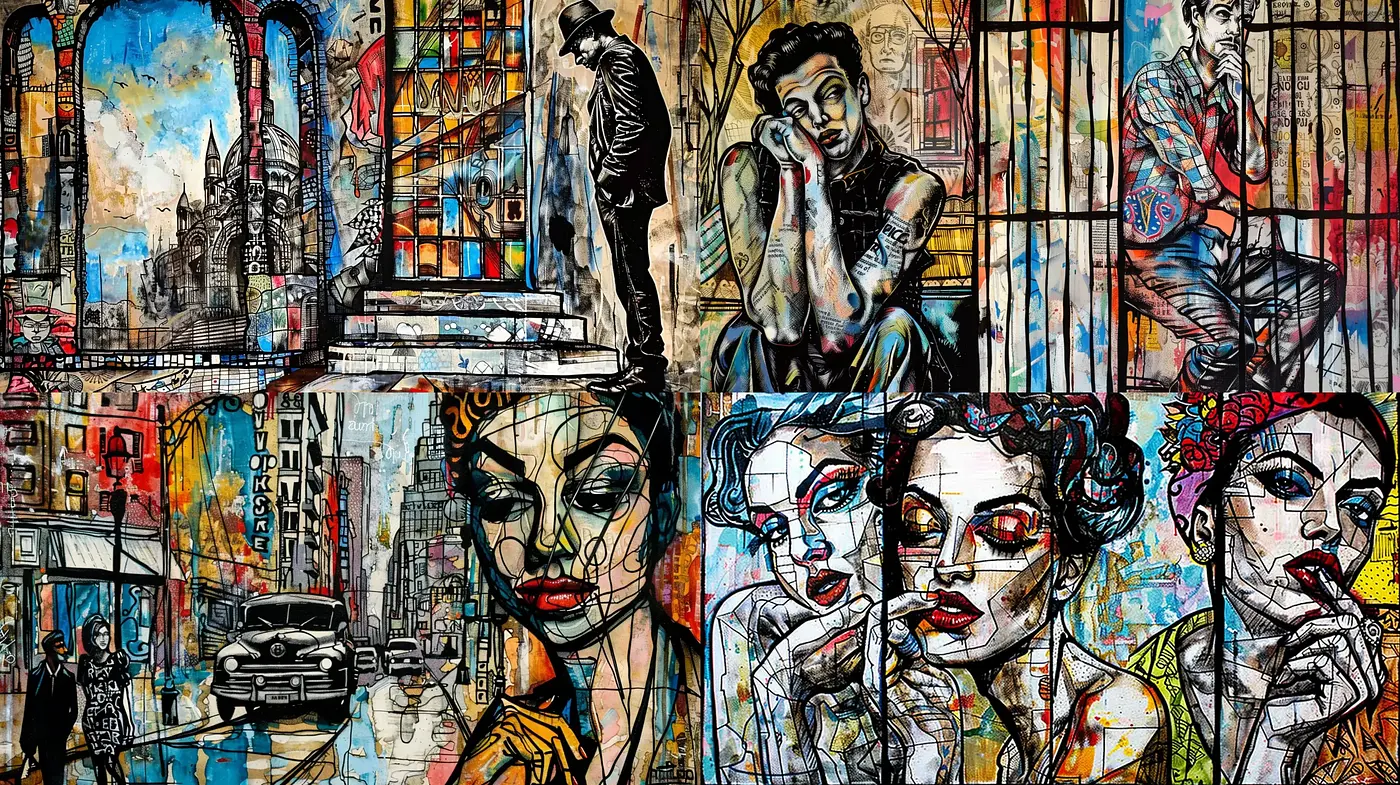 Eclectic Urban Tableau with Expressionist Influences - Midjourney sref style