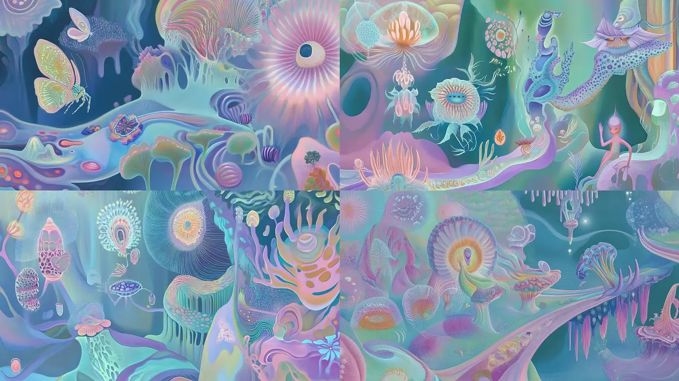 Ethereal Aquatic Dreamscape in Luminous Pastel Hues - Midjourney sref style