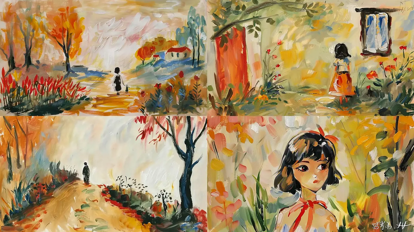 Harmonious Brushwork Essence in Pastoral Hues - Midjourney sref style