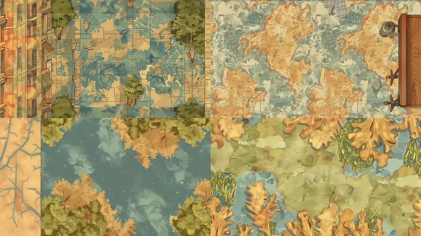 Whimsical vintage-inspired landscapes with natural elements - Midjourney sref style