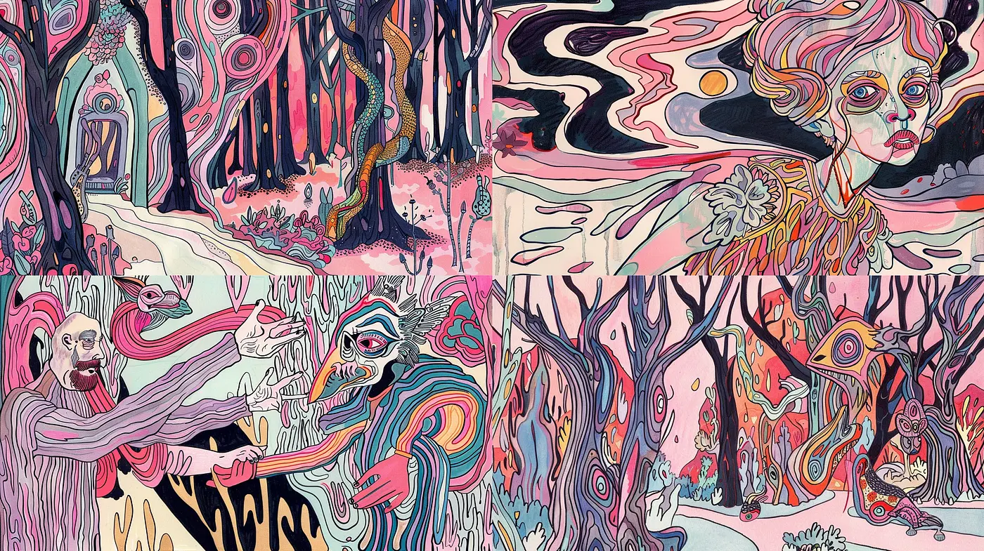 Vibrant Expressionist Fusion with Psychedelic Undertones - Midjourney sref style
