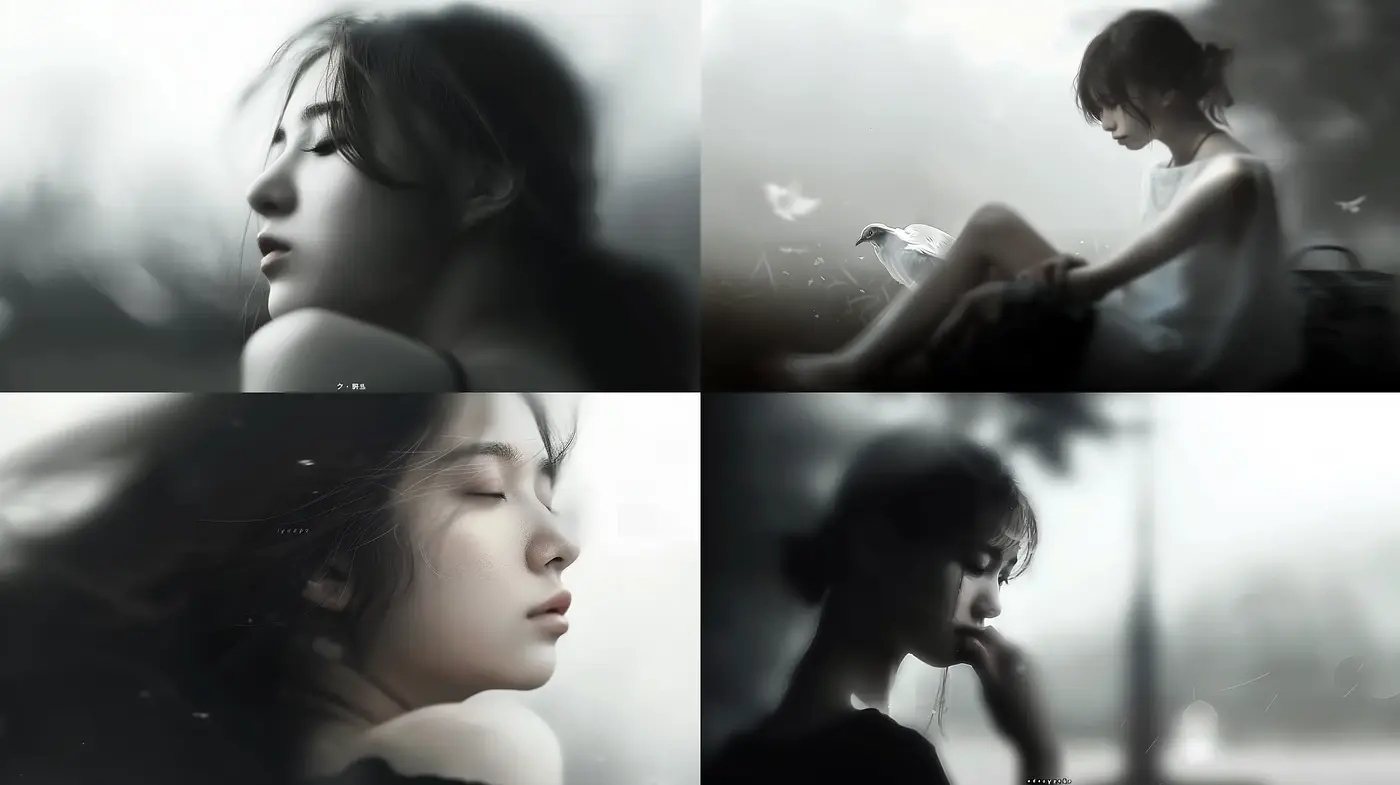 Melancholic Monochrome Dreamscape Portraits - Midjourney sref style