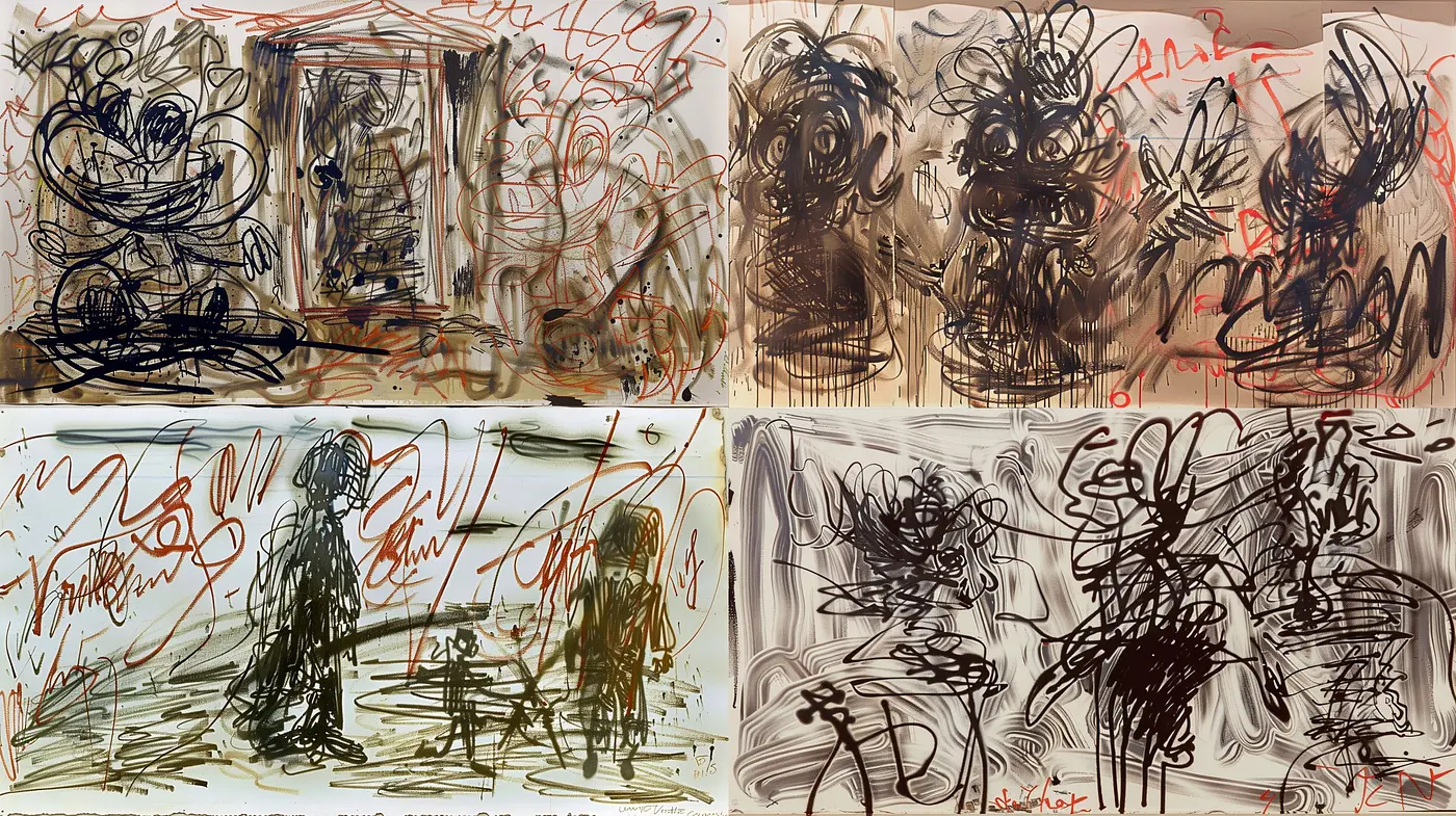 Intricate Abstract Gestures with Calligraphic Influences and Earthy Undertones - Midjourney sref style