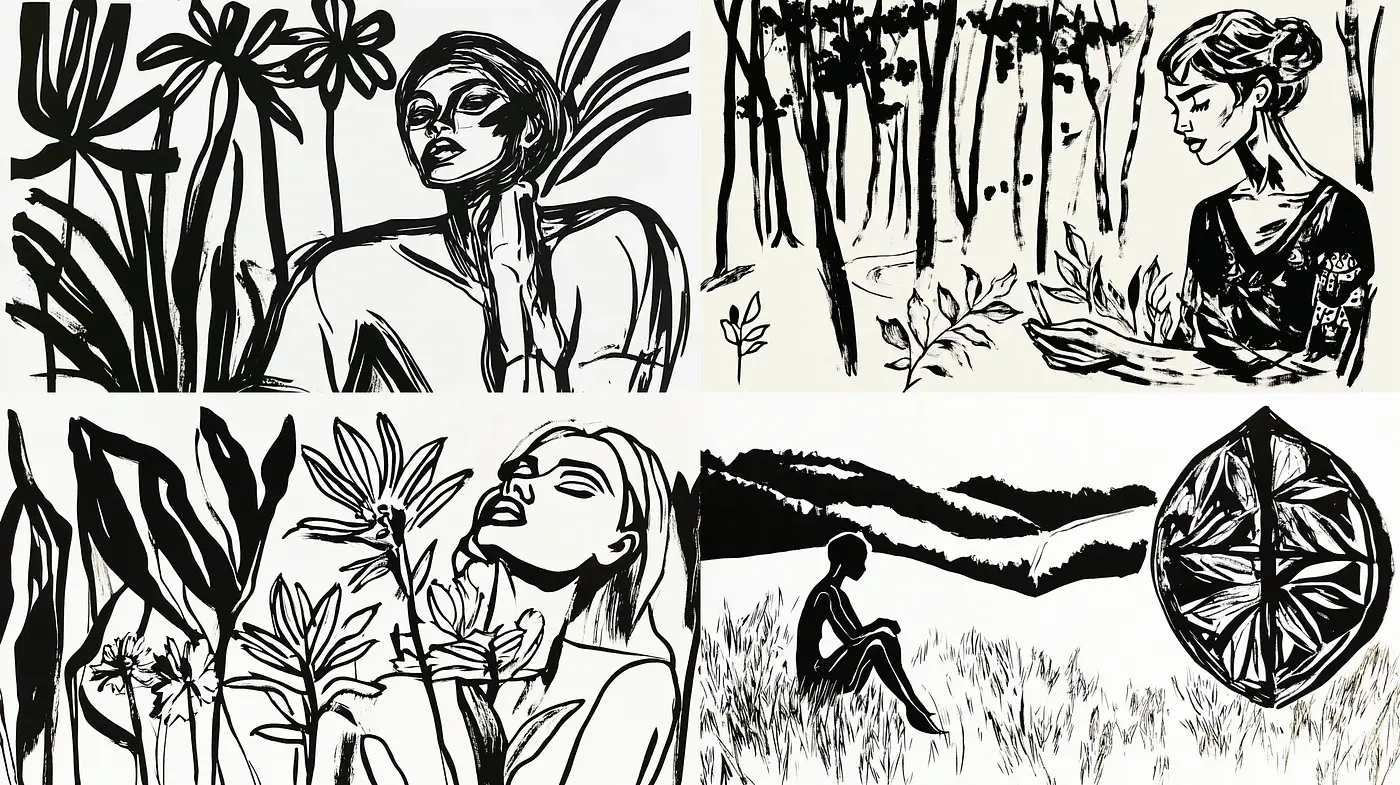 Monochromatic Elegance in Stylized Nature - Midjourney sref style