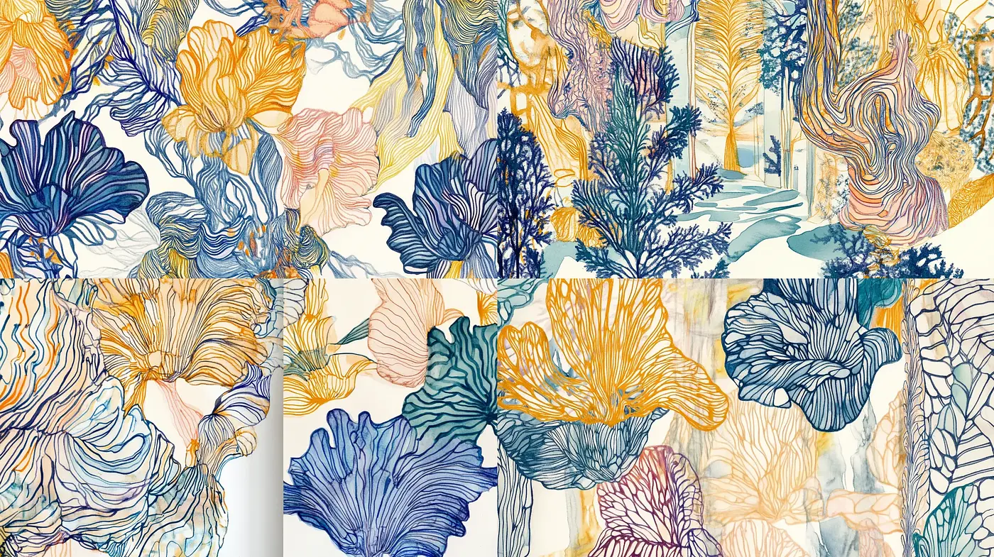 Ethereal Botanical Dreamscapes with Soft Line Art - Midjourney sref style