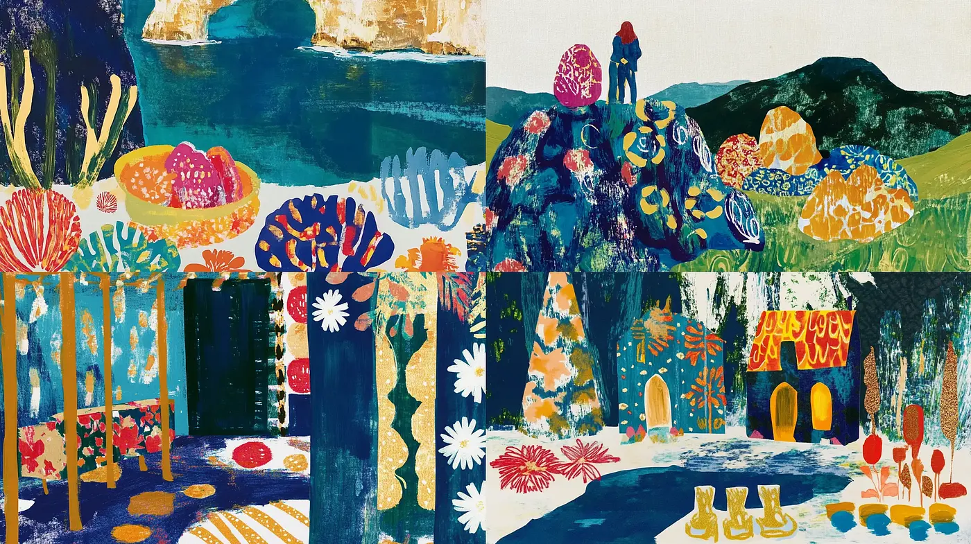 Eclectic Expressionist Fusion with Vibrant Storybook Whimsy - Midjourney sref style