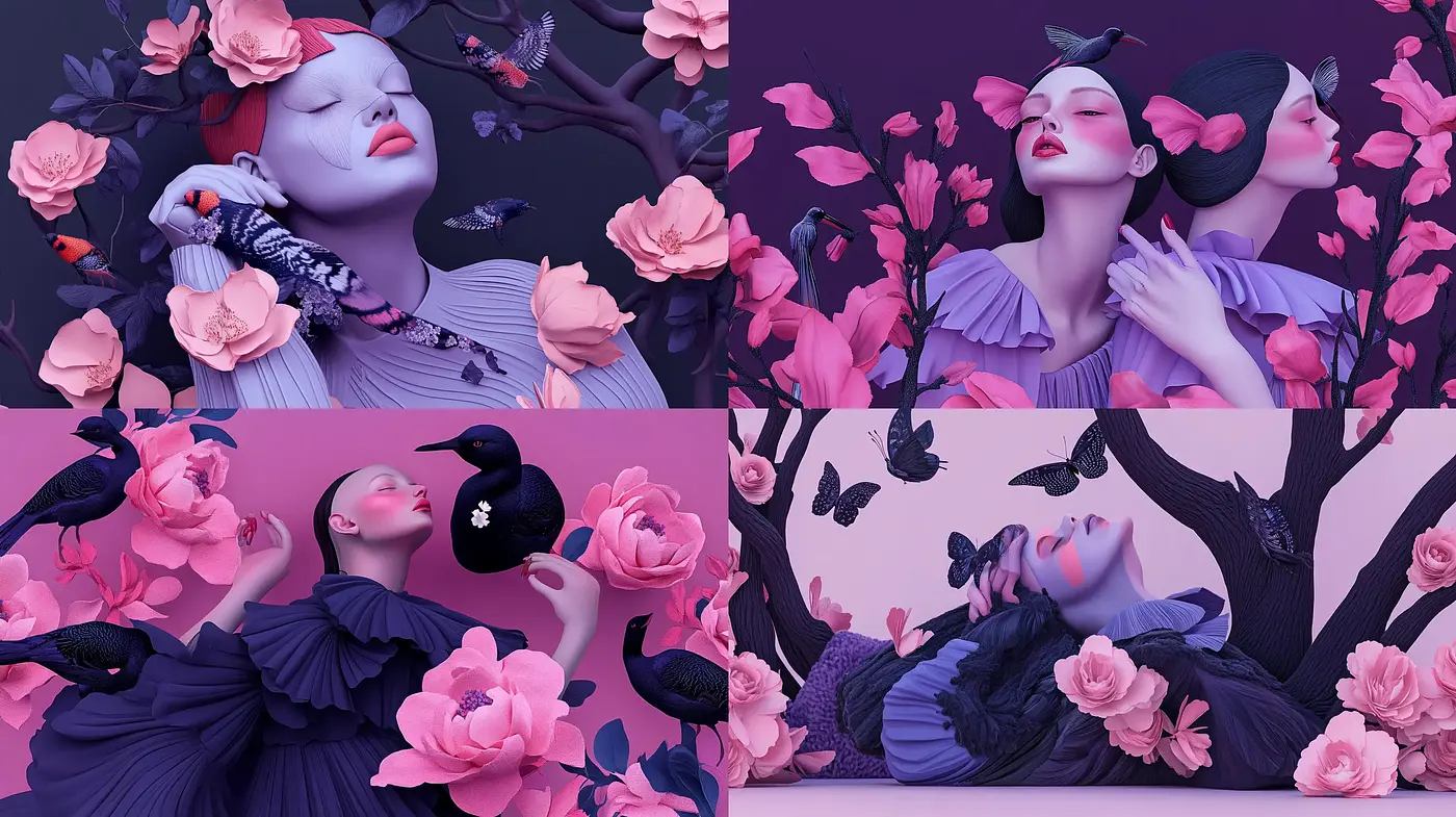 Ethereal Twilight Garden: A Study in Monochromatic Surrealism - Midjourney sref style