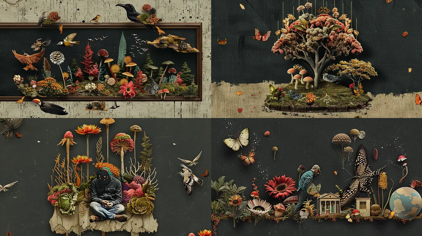 Eclectic Botanical Assemblage with Surrealist Overtones - Midjourney sref style