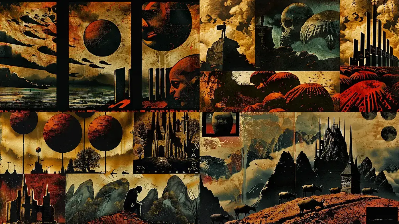 Abstract Surrealism with a Vintage Sci-Fi Aesthetic - Midjourney sref style