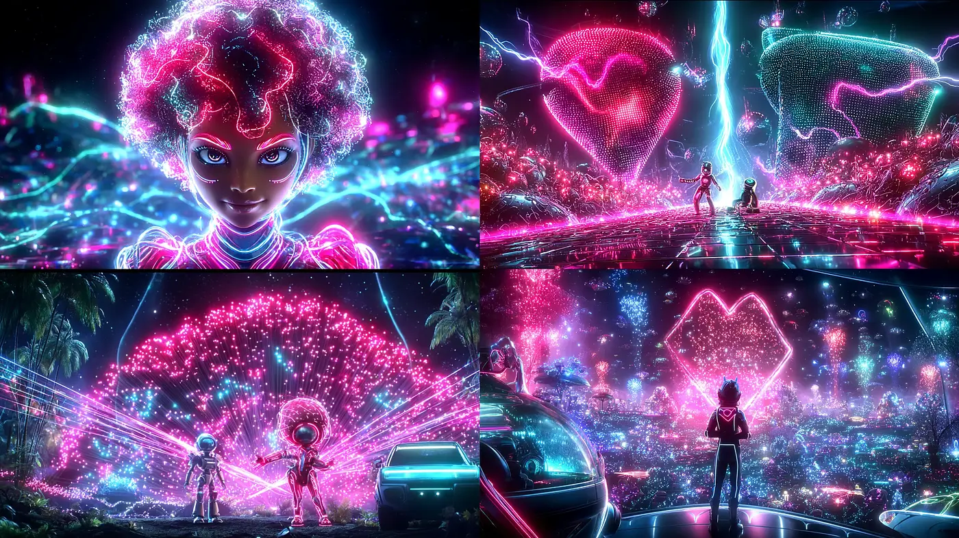 Futuristic Neon Cyberpunk Aesthetic with Vibrant Textures - Midjourney sref style