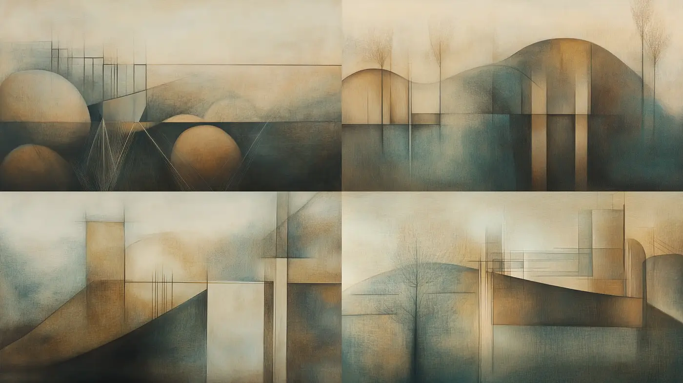 Ethereal Geometric Dreamscape: A Fusion of Soft Hues and Architectural Forms - Midjourney sref style