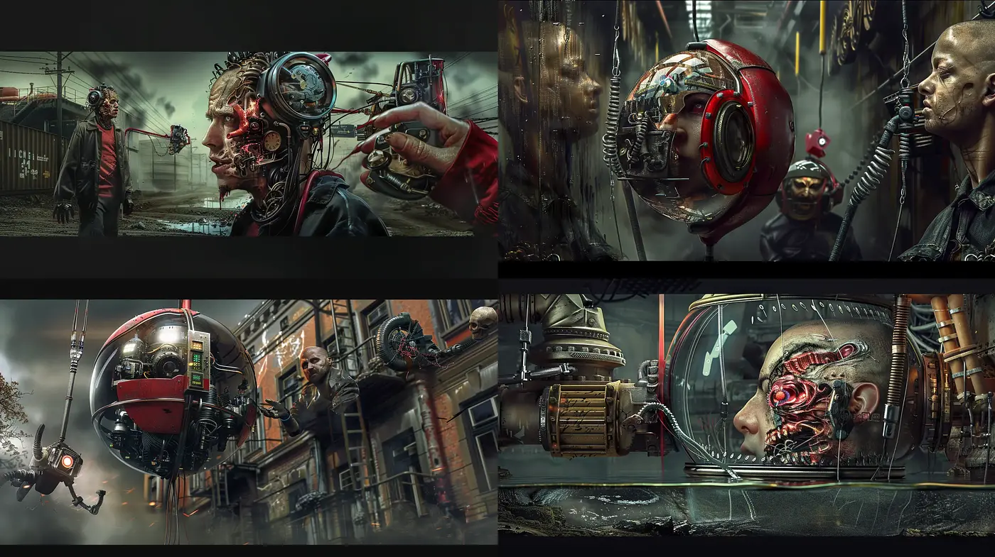 Dystopian Mechanization: A Homage to Dark Sci-Fi and Industrial Aesthetics - Midjourney sref style