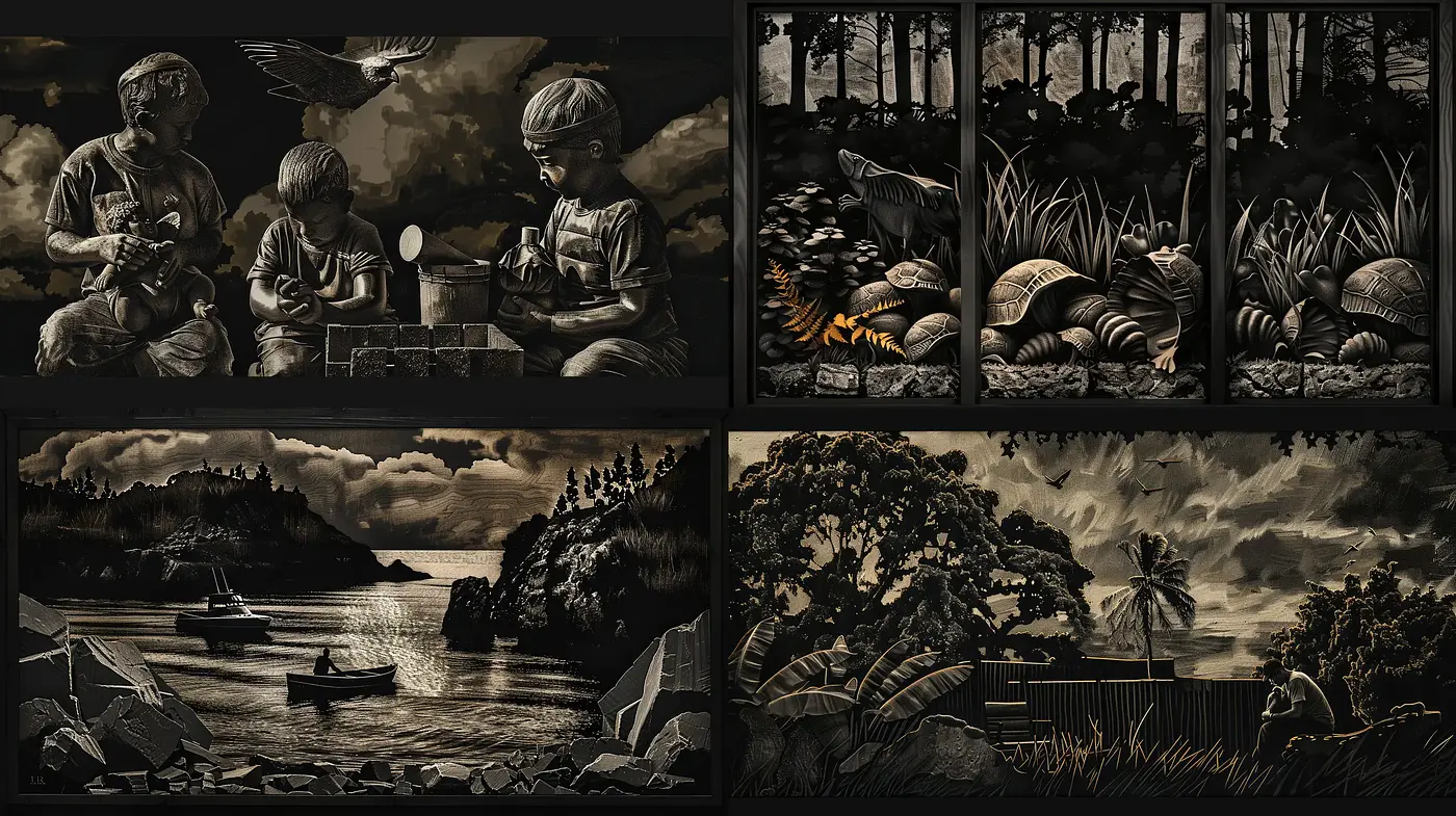 Monochromatic Visions of Serenity and Nature - Midjourney sref style