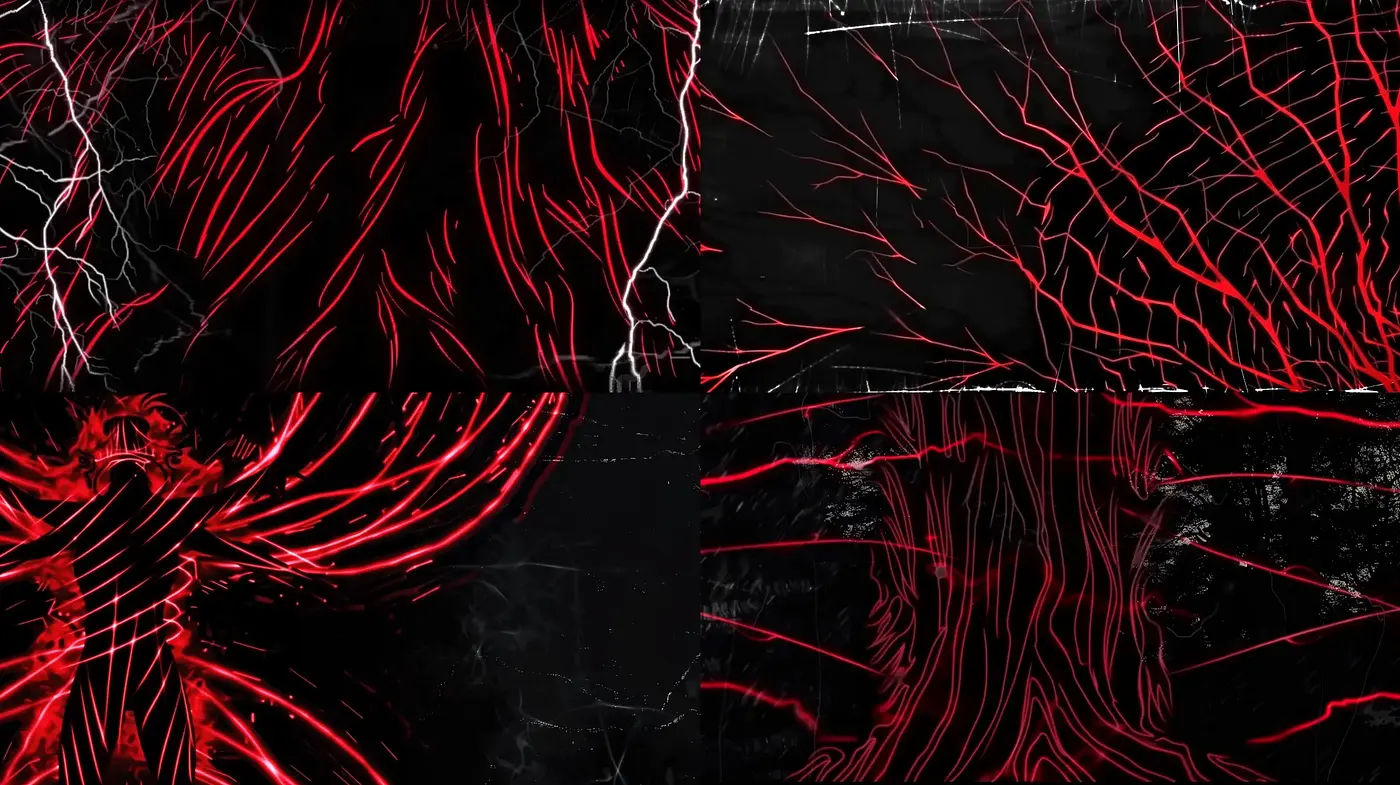 Crimson Lightning Veins on Dark Textured Canvases - Midjourney sref style