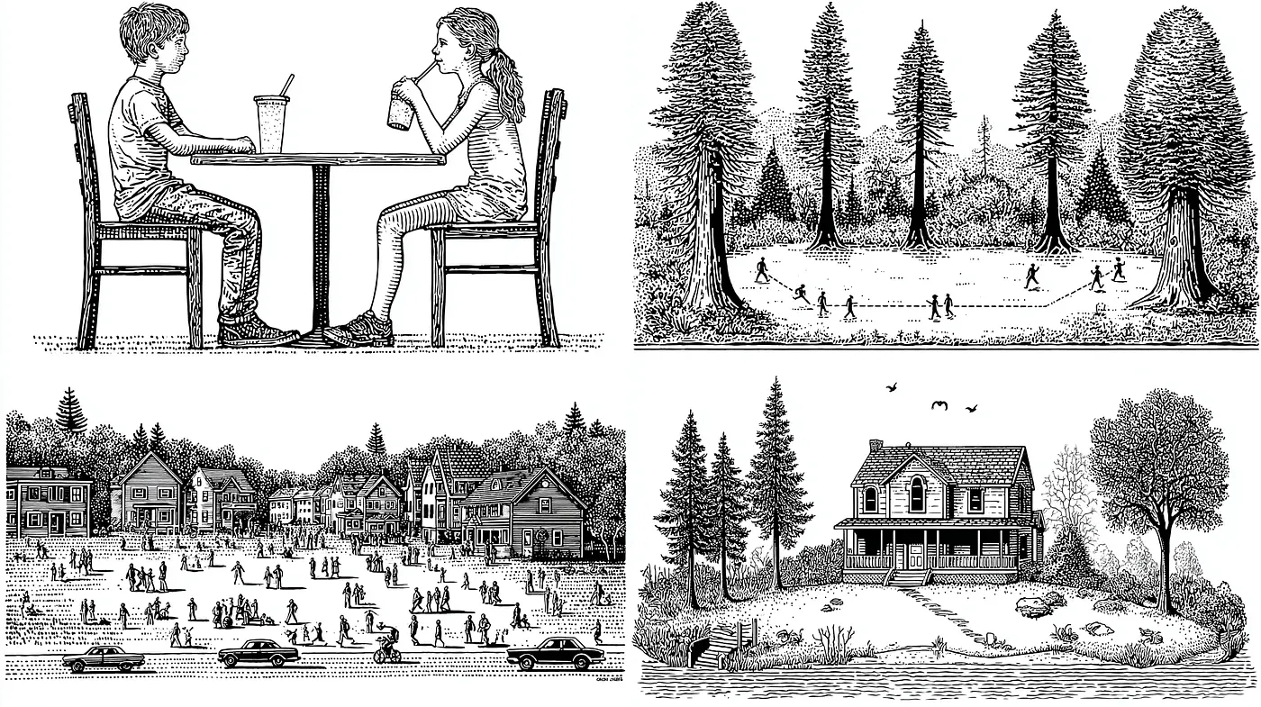 Consistent Vintage Americana Illustration with Detailed Line Work - Midjourney sref style