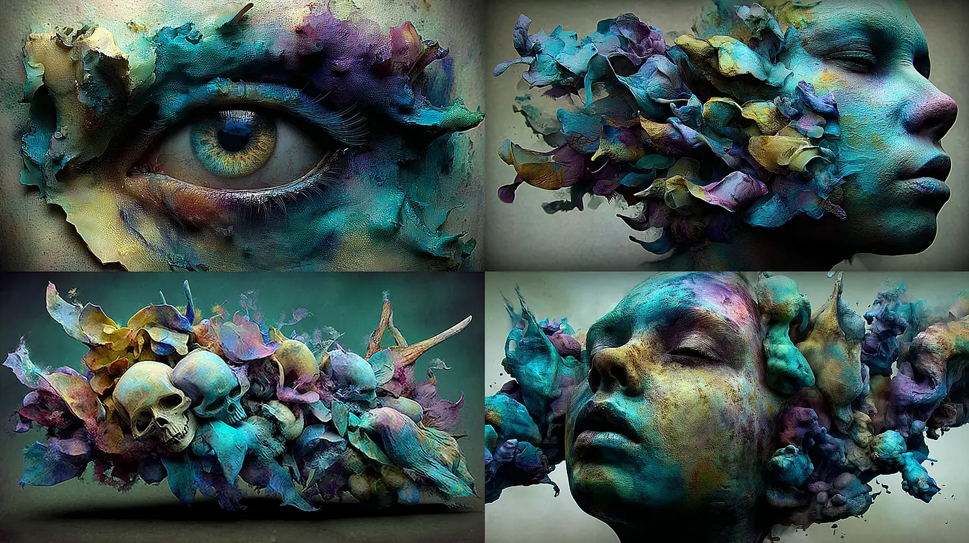 Surreal Mixed Media with Ethereal Textures and Vibrant Hues - Midjourney sref style