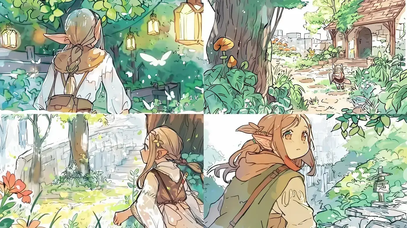 Enchanting Illustrative Style with Whimsical Elements and Natural Themes - Midjourney sref style