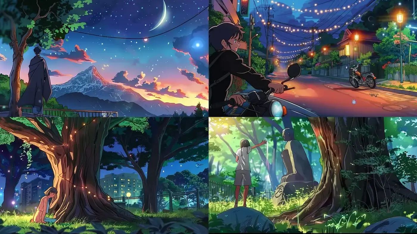 Whimsical Nighttime Landscapes with a Cozy, Luminous Charm - Midjourney sref style